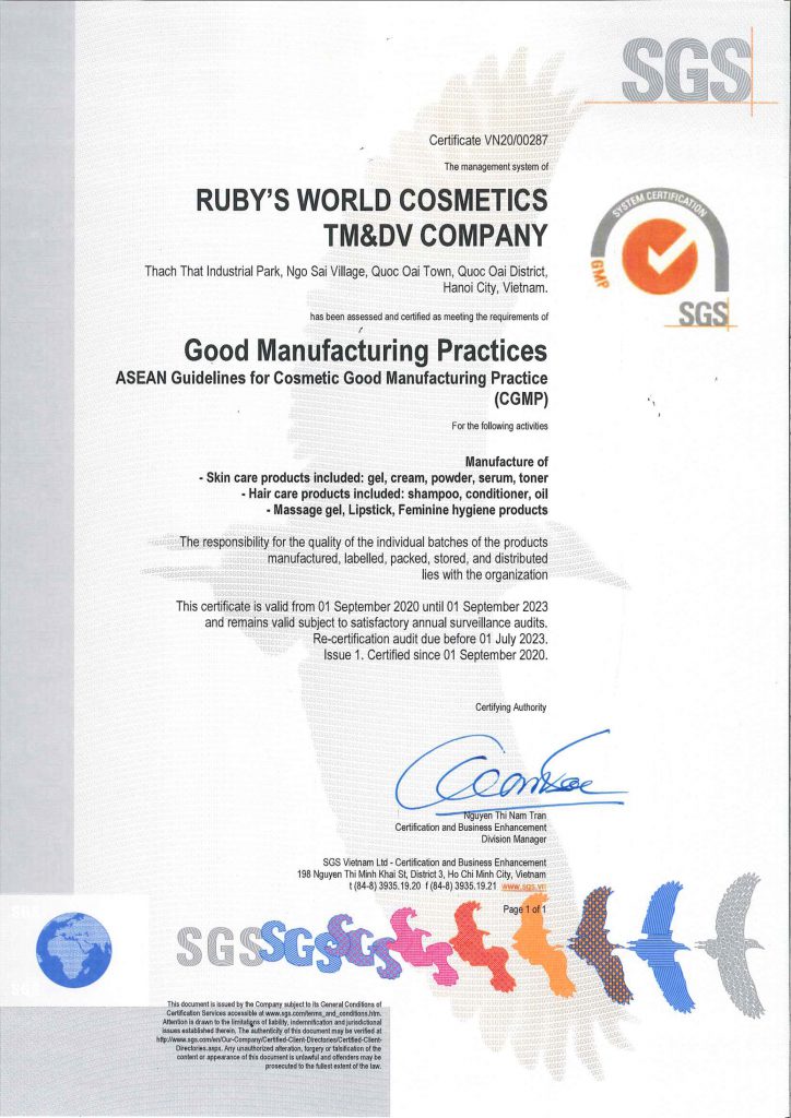 Chứng nhận C-GMP của tập đoàn Ruby's World